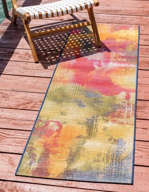 Multicolor 2' 7 x 7' Outdoor Modern Runner Area Rug Weather Resistant for Patio, Deck, Terrace, Balcony, Porch 100% Polypropylene Modern Outside Carpet for Sale at Rug Engine