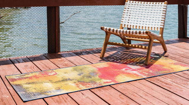Multicolor 2' 7 x 7' Outdoor Modern Runner Area Rug Weather Resistant for Patio, Deck, Terrace, Balcony, Porch 100% Polypropylene Modern Outside Carpet for Sale at Rug Engine