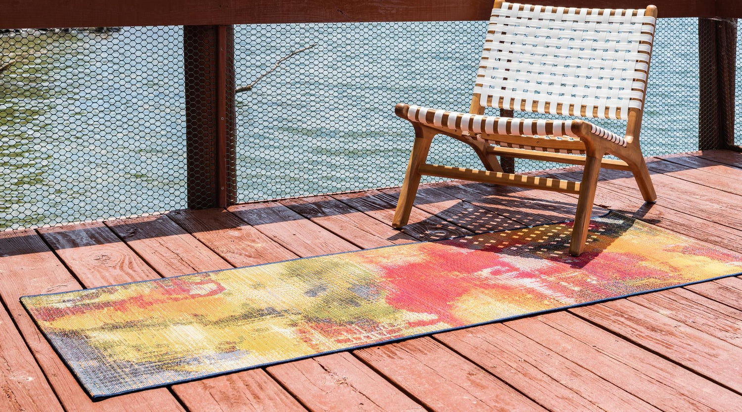 Multicolor 2' x 3' 11 Outdoor Modern Runner Area Rug Weather Resistant for Patio, Deck, Terrace, Balcony, Porch 100% Polypropylene Modern Outside Carpet for Sale at Rug Engine