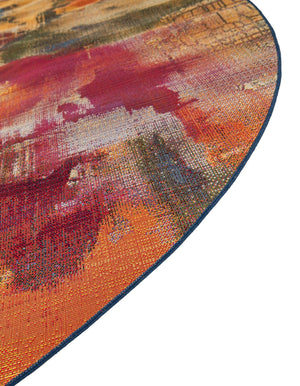 Multicolor 8' x 8' Outdoor Modern Round Area Rug Weather Resistant for Patio, Deck, Terrace, Balcony, Porch