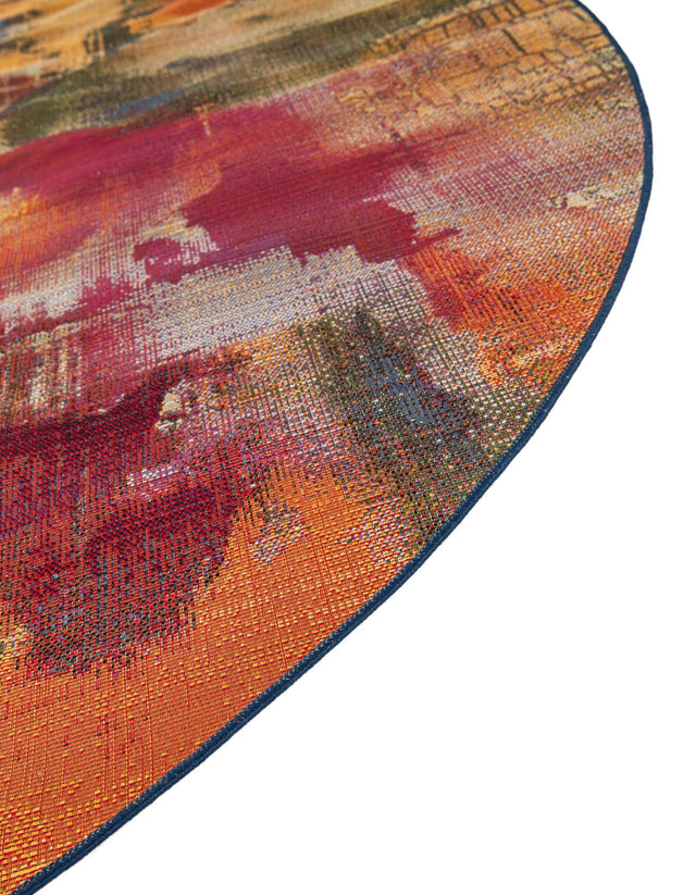Multicolor 8' x 8' Outdoor Modern Round Area Rug Weather Resistant for Patio, Deck, Terrace, Balcony, Porch