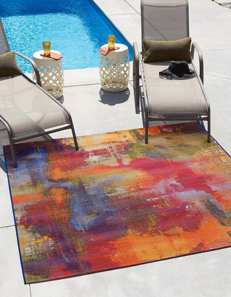 Multicolor 6' 1 x 6' 1 Outdoor Modern Square Rug