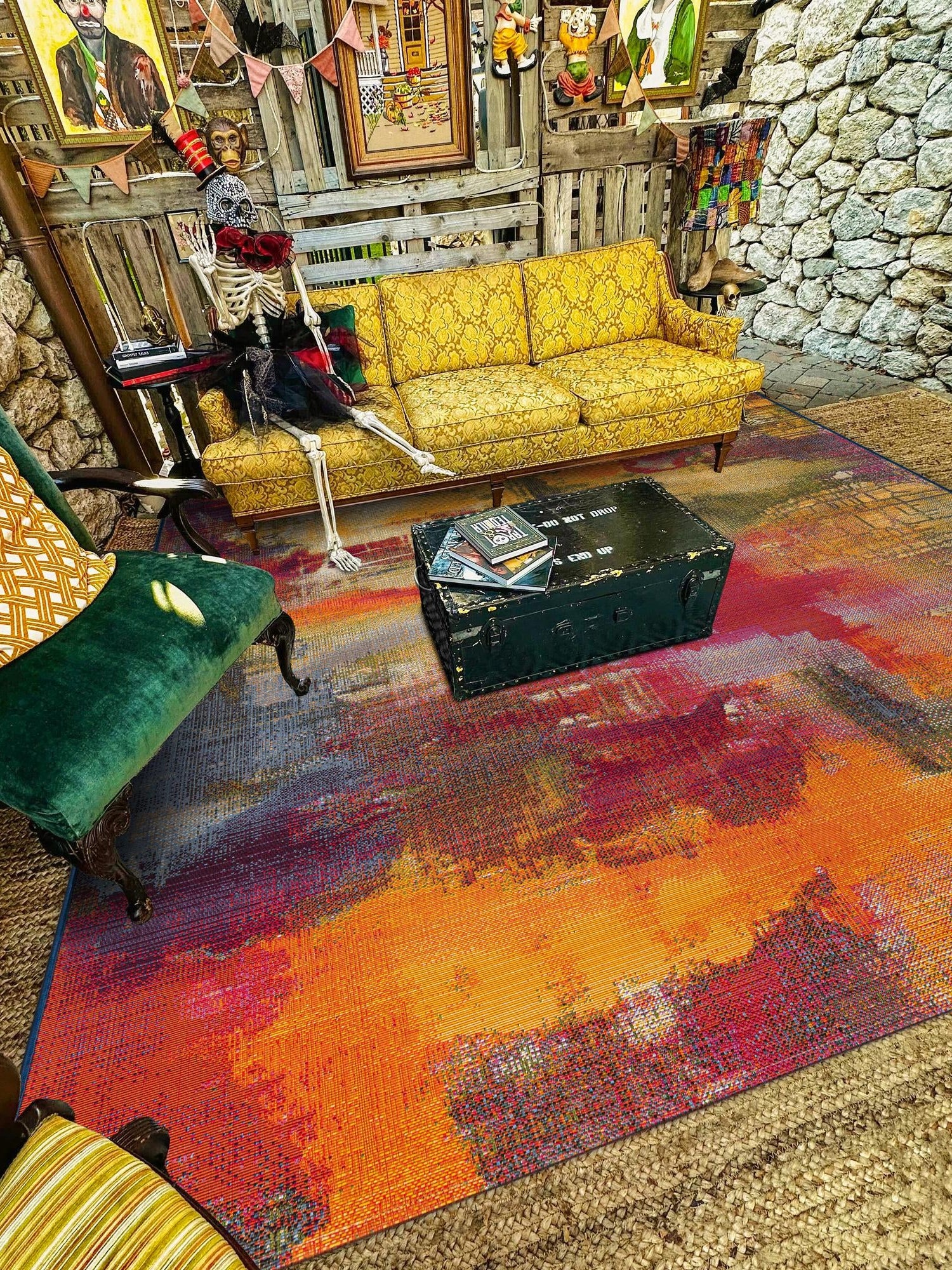 Multicolor 10' x 12' 2 Outdoor Modern Rectangle Area Rug Weather Resistant for Patio, Deck, Terrace, Balcony, Porch 100% Polypropylene Modern Outside Carpet for Sale at Rug Engine