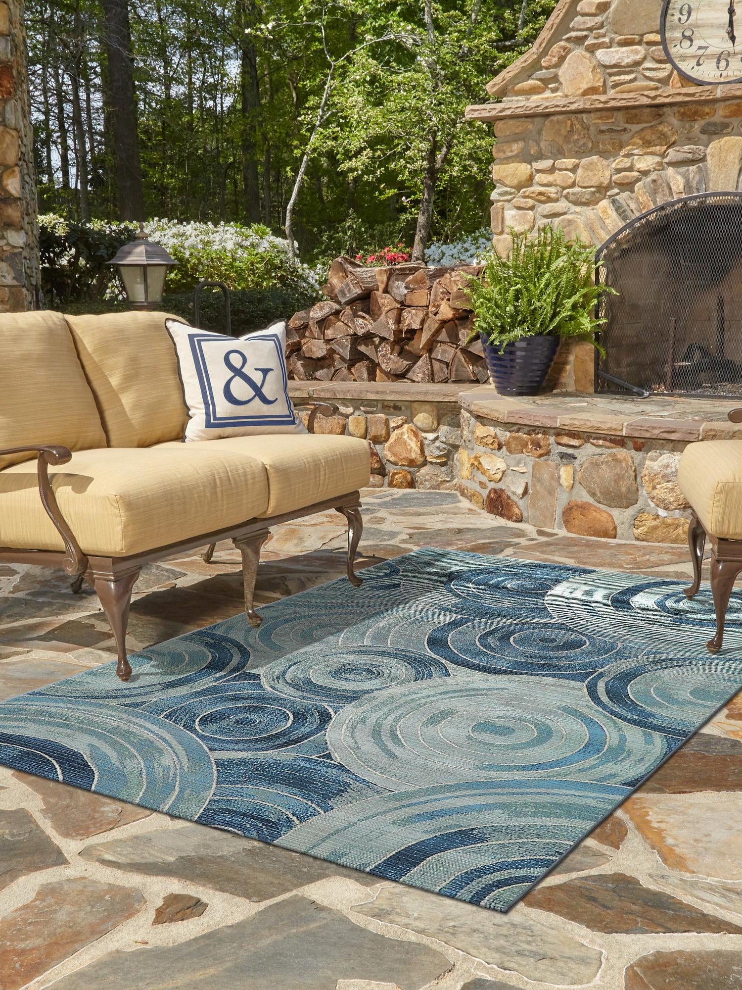 Light Blue 5' 3 x 8' Outdoor Modern Rectangle Area Rug Weather Resistant for Patio, Deck, Terrace, Balcony, Porch 100% Polypropylene Modern Outside Carpet for Sale at Rug Engine