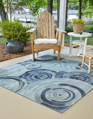 Light Blue 6' 1 x 6' 1 Outdoor Modern Square Rug