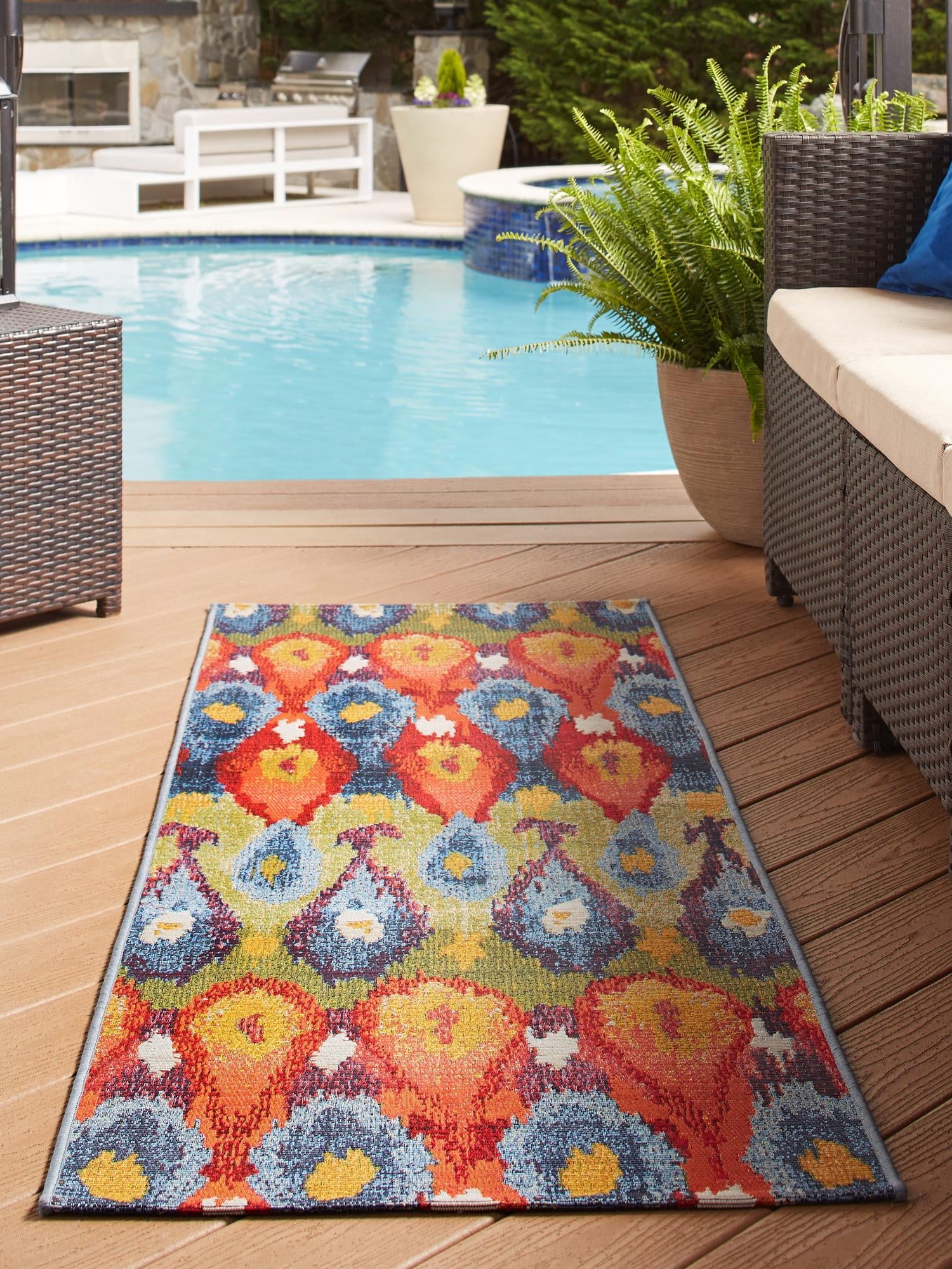 Multicolor 2' 7 x 11' Outdoor Modern Runner Area Rug Weather Resistant for Patio, Deck, Terrace, Balcony, Porch 100% Polypropylene Modern Outside Carpet for Sale at Rug Engine