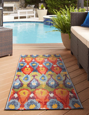 Multicolor 2' 7 x 11' Outdoor Modern Runner Area Rug Weather Resistant for Patio, Deck, Terrace, Balcony, Porch 100% Polypropylene Modern Outside Carpet for Sale at Rug Engine