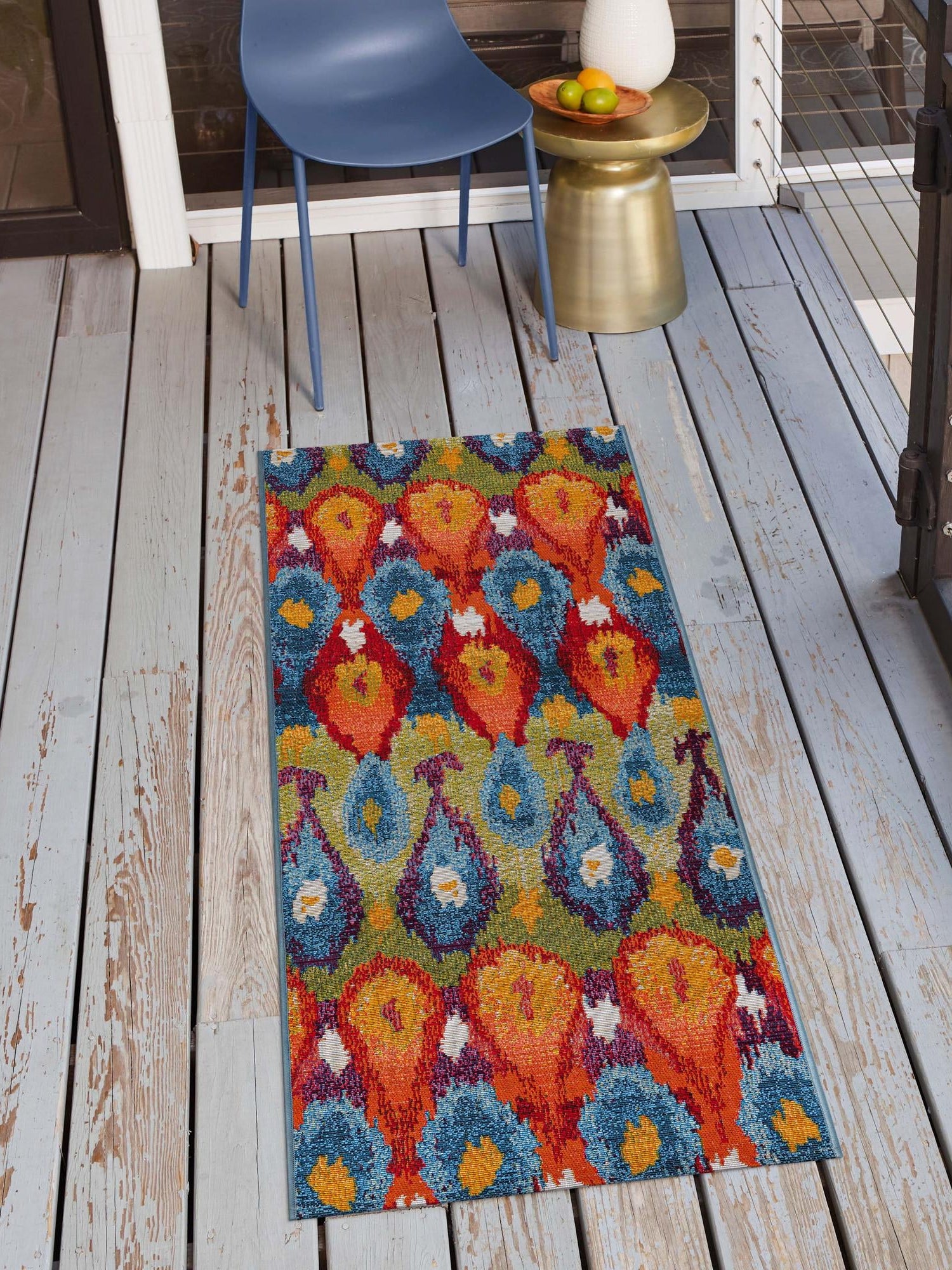 Multicolor 2' 7 x 5' 3 Outdoor Modern Runner Area Rug Weather Resistant for Patio, Deck, Terrace, Balcony, Porch 100% Polypropylene Modern Outside Carpet for Sale at Rug Engine