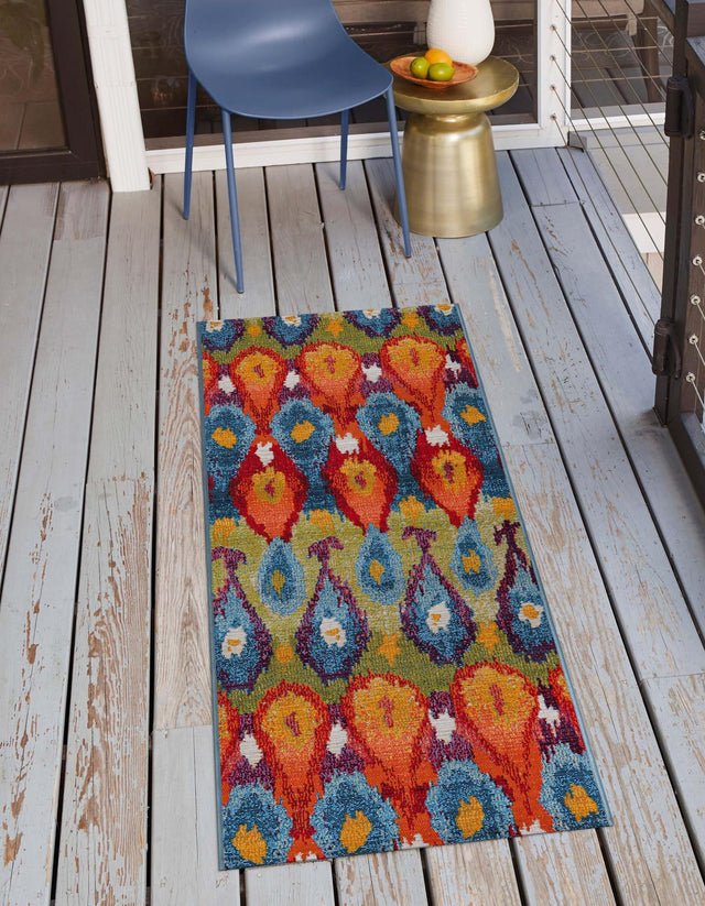 Multicolor 2' x 3' 11 Outdoor Modern Runner Area Rug Weather Resistant for Patio, Deck, Terrace, Balcony, Porch 100% Polypropylene Modern Outside Carpet for Sale at Rug Engine
