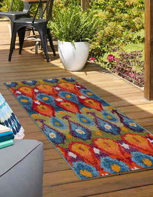 Multicolor 2' x 3' 11 Outdoor Modern Runner Area Rug Weather Resistant for Patio, Deck, Terrace, Balcony, Porch 100% Polypropylene Modern Outside Carpet for Sale at Rug Engine