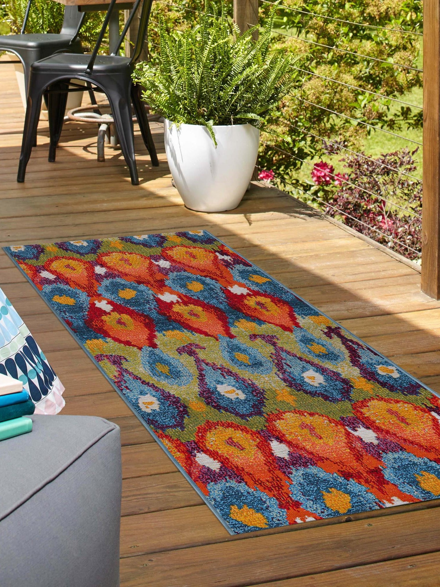 Multicolor 2' 7 x 9' Outdoor Modern Runner Area Rug Weather Resistant for Patio, Deck, Terrace, Balcony, Porch 100% Polypropylene Modern Outside Carpet for Sale at Rug Engine