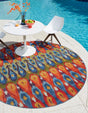 Multicolor 2' 7 x 2' 7 Outdoor Modern Round Area Rug Weather Resistant for Patio, Deck, Terrace, Balcony, Porch 100% Polypropylene Modern Outside Carpet for Sale at Rug Engine