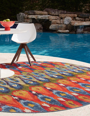 Multicolor 10' x 10' Outdoor Modern Round Area Rug Weather Resistant for Patio, Deck, Terrace, Balcony, Porch 100% Polypropylene Modern Outside Carpet for Sale at Rug Engine