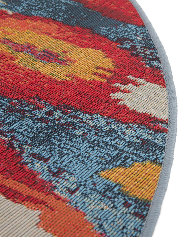 Multicolor 6' 1 x 6' 1 Outdoor Modern Round Area Rug Weather Resistant for Patio, Deck, Terrace, Balcony, Porch 100% Polypropylene Modern Outside Carpet for Sale at Rug Engine