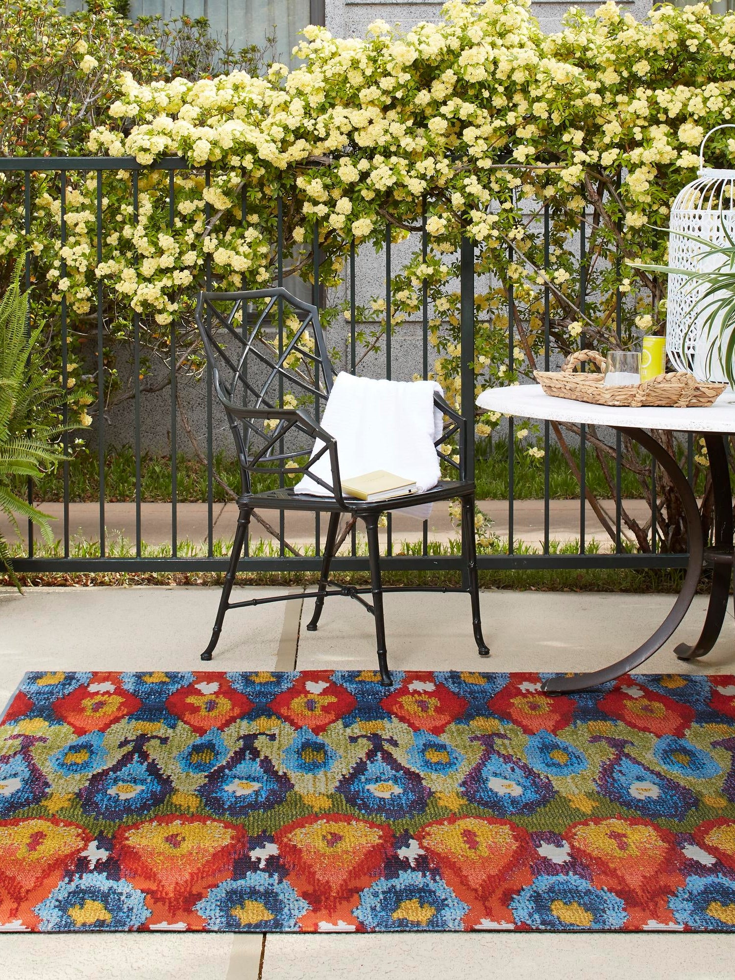 Multicolor 6' 1 x 6' 1 Outdoor Modern Square Area Rug Weather Resistant for Patio, Deck, Terrace, Balcony, Porch 100% Polypropylene Modern Outside Carpet for Sale at Rug Engine