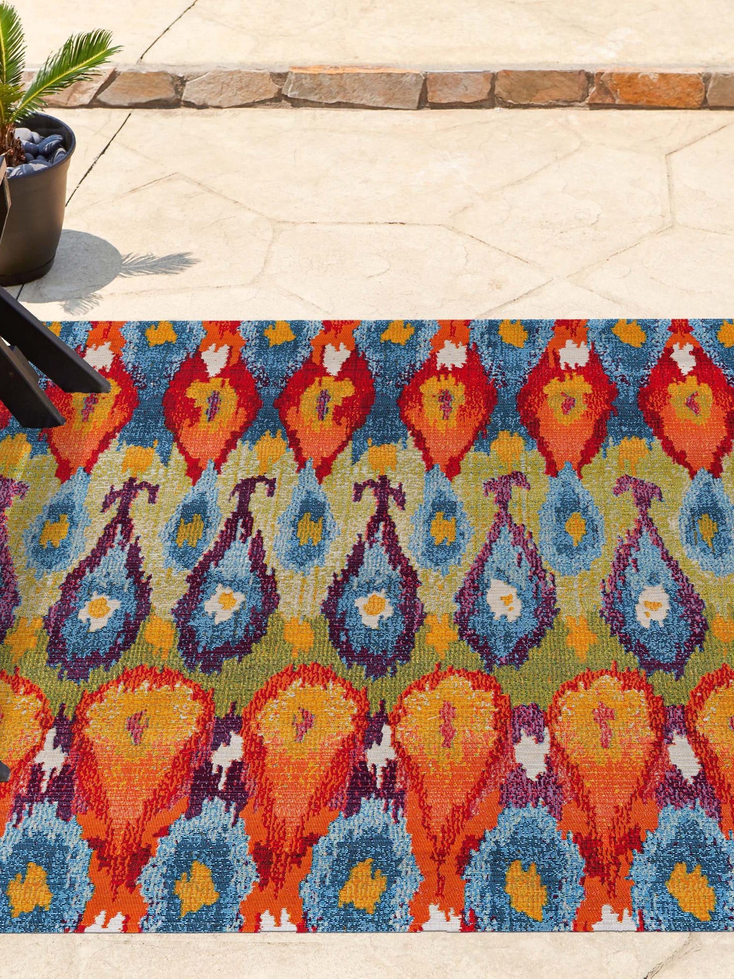 Multicolor 7' 10 x 7' 10 Outdoor Modern Square Area Rug Weather Resistant for Patio, Deck, Terrace, Balcony, Porch 100% Polypropylene Modern Outside Carpet for Sale at Rug Engine