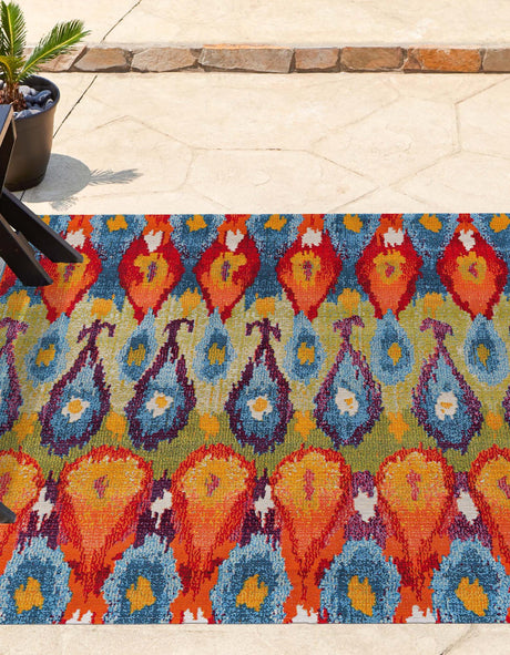 Multicolor 5' 3 x 5' 3 Outdoor Modern Square Area Rug Weather Resistant for Patio, Deck, Terrace, Balcony, Porch 100% Polypropylene Modern Outside Carpet for Sale at Rug Engine