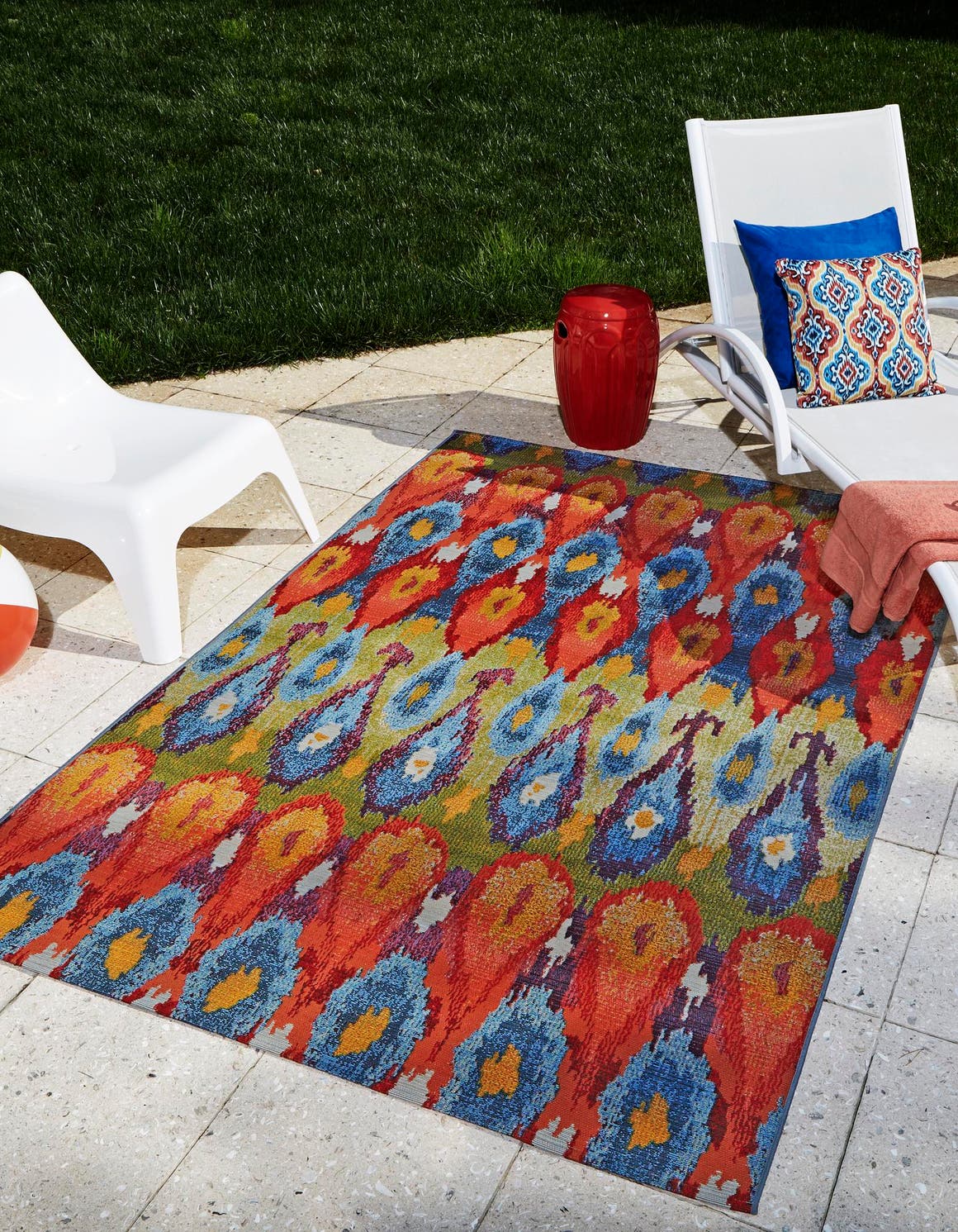 Multicolor 4' 1 x 6' 1 Outdoor Modern Rectangle Area Rug Weather Resistant for Patio, Deck, Terrace, Balcony, Porch 100% Polypropylene Modern Outside Carpet for Sale at Rug Engine