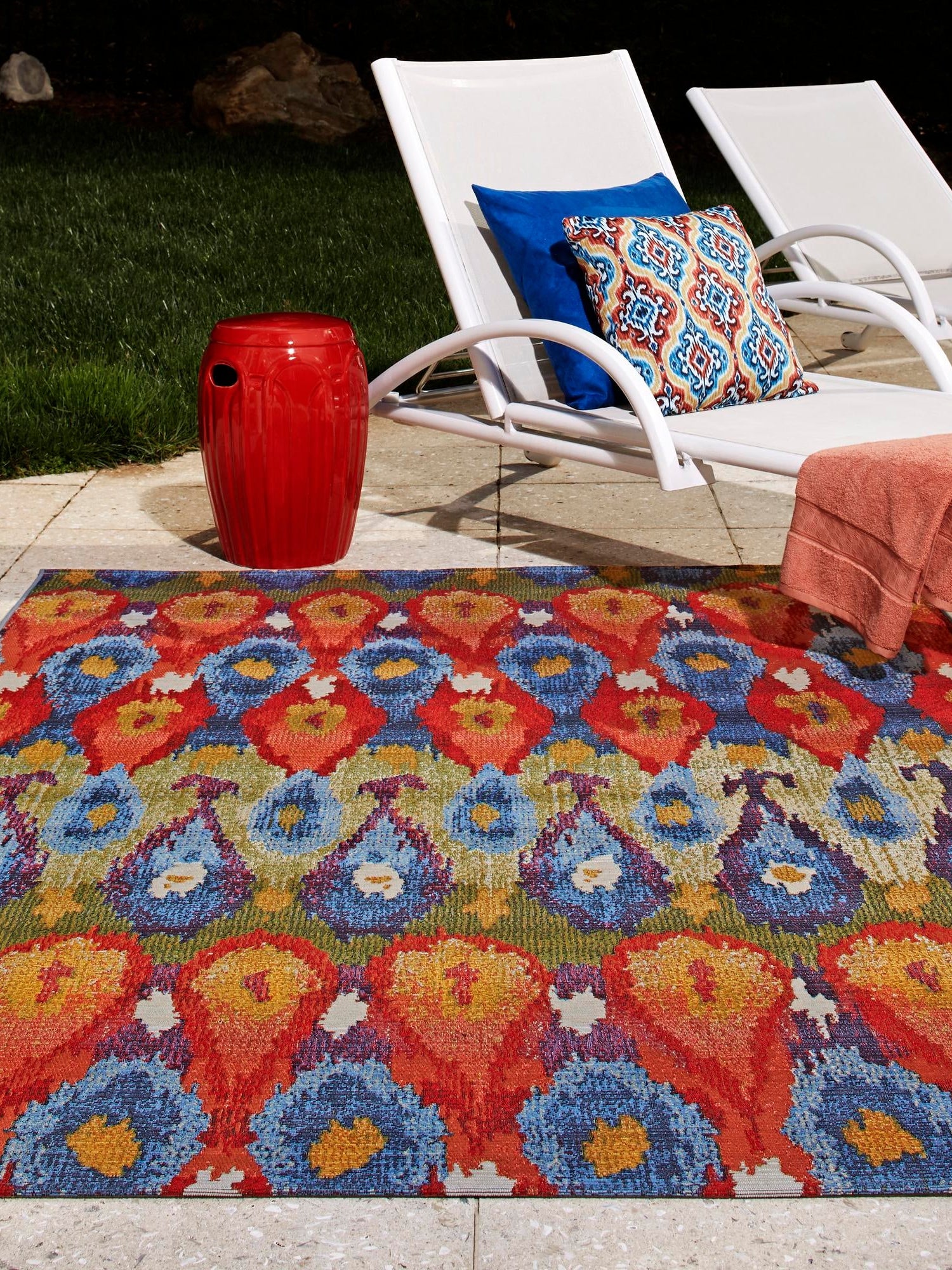 Multicolor 7' 10 x 10' Outdoor Modern Rectangle Area Rug Weather Resistant for Patio, Deck, Terrace, Balcony, Porch 100% Polypropylene Modern Outside Carpet for Sale at Rug Engine