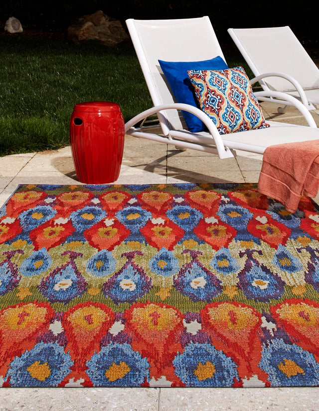 Multicolor 6' 1 x 9' Outdoor Modern Rectangle Area Rug Weather Resistant for Patio, Deck, Terrace, Balcony, Porch 100% Polypropylene Modern Outside Carpet for Sale at Rug Engine