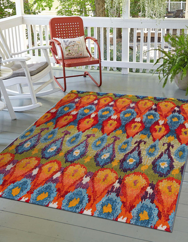Multicolor 2' 2 x 3' 1 Outdoor Modern Rectangle Area Rug Weather Resistant for Patio, Deck, Terrace, Balcony, Porch 100% Polypropylene Modern Outside Carpet for Sale at Rug Engine