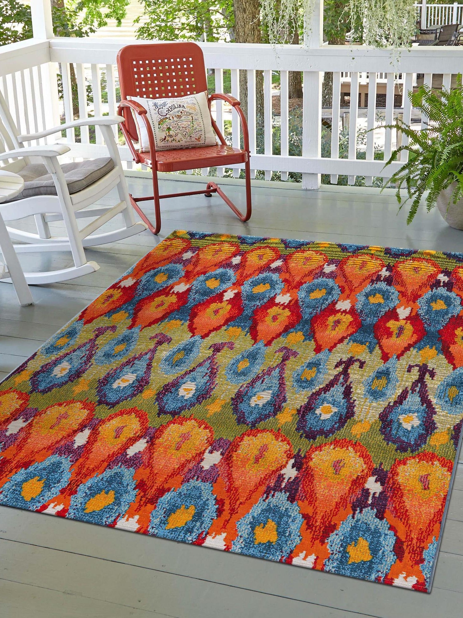 Multicolor 4' 1 x 6' 1 Outdoor Modern Rectangle Area Rug Weather Resistant for Patio, Deck, Terrace, Balcony, Porch 100% Polypropylene Modern Outside Carpet for Sale at Rug Engine