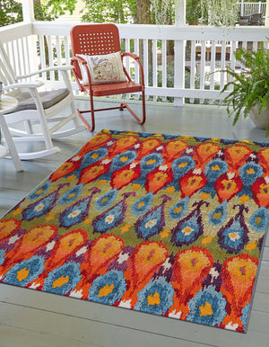 Multicolor 3' 3 x 5' 3 Outdoor Modern Rectangle Area Rug Weather Resistant for Patio, Deck, Terrace, Balcony, Porch 100% Polypropylene Modern Outside Carpet for Sale at Rug Engine