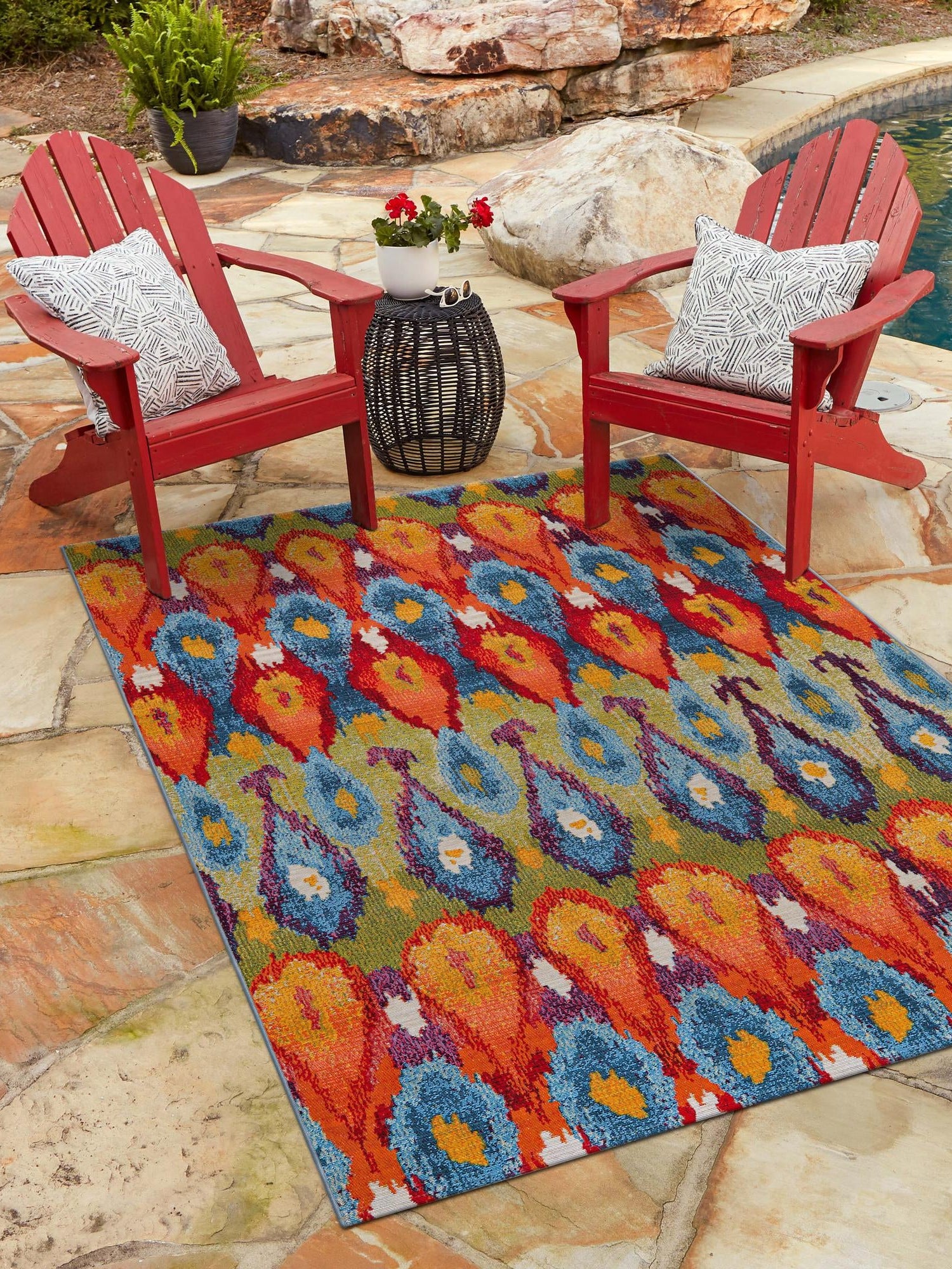 Multicolor 2' 2 x 3' 1 Outdoor Modern Rectangle Area Rug Weather Resistant for Patio, Deck, Terrace, Balcony, Porch 100% Polypropylene Modern Outside Carpet for Sale at Rug Engine