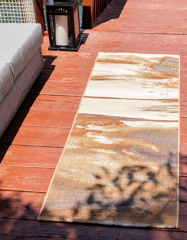 Brown 2' 7 x 5' 3 Outdoor Modern Runner Area Rug Weather Resistant for Patio, Deck, Terrace, Balcony, Porch 100% Polypropylene Modern Outside Carpet for Sale at Rug Engine