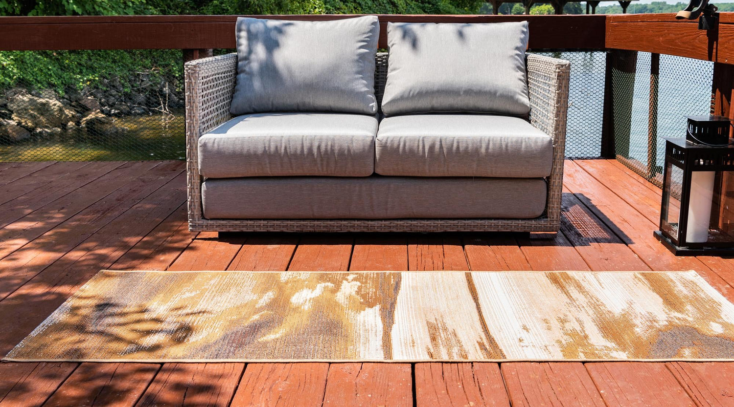 Brown 2' 7 x 5' 3 Outdoor Modern Runner Area Rug Weather Resistant for Patio, Deck, Terrace, Balcony, Porch 100% Polypropylene Modern Outside Carpet for Sale at Rug Engine