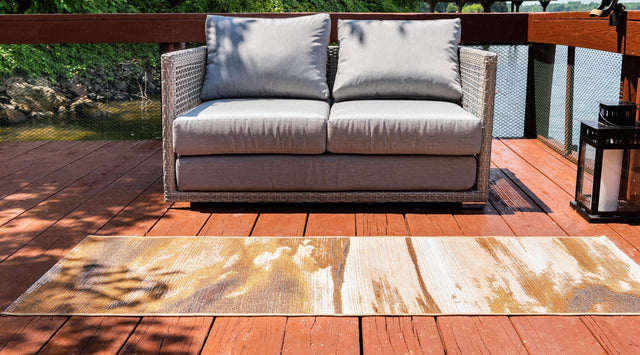 Brown 2' 7 x 5' 3 Outdoor Modern Runner Area Rug Weather Resistant for Patio, Deck, Terrace, Balcony, Porch 100% Polypropylene Modern Outside Carpet for Sale at Rug Engine