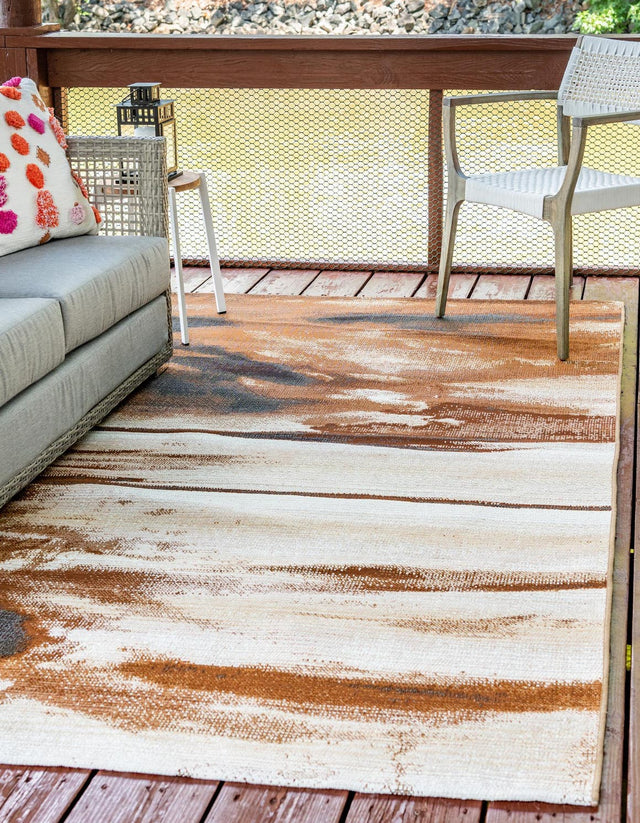 Brown 2' 2 x 3' 1 Outdoor Modern Rectangle Area Rug Weather Resistant for Patio, Deck, Terrace, Balcony, Porch 100% Polypropylene Modern Outside Carpet for Sale at Rug Engine