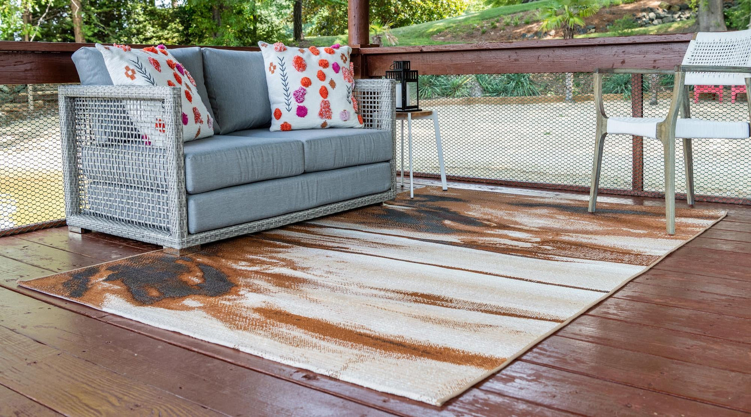 Brown 2' 2 x 3' 1 Outdoor Modern Rectangle Area Rug Weather Resistant for Patio, Deck, Terrace, Balcony, Porch 100% Polypropylene Modern Outside Carpet for Sale at Rug Engine