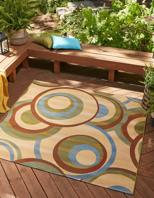 Beige 6' 1 x 6' 1 Outdoor Modern Square Area Rug Weather Resistant for Patio, Deck, Terrace, Balcony, Porch 100% Polypropylene Modern Outside Carpet for Sale at Rug Engine