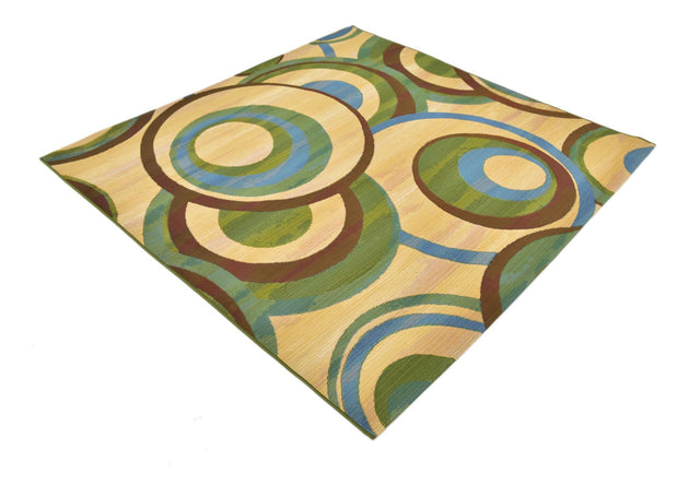 Beige 6' 1 x 6' 1 Outdoor Modern Square Area Rug Weather Resistant for Patio, Deck, Terrace, Balcony, Porch 100% Polypropylene Modern Outside Carpet for Sale at Rug Engine