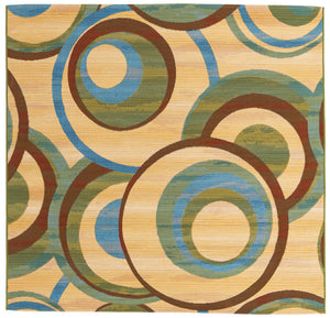 Beige 6' 1 x 6' 1 Outdoor Modern Square Area Rug Weather Resistant for Patio, Deck, Terrace, Balcony, Porch 100% Polypropylene Modern Outside Carpet for Sale at Rug Engine