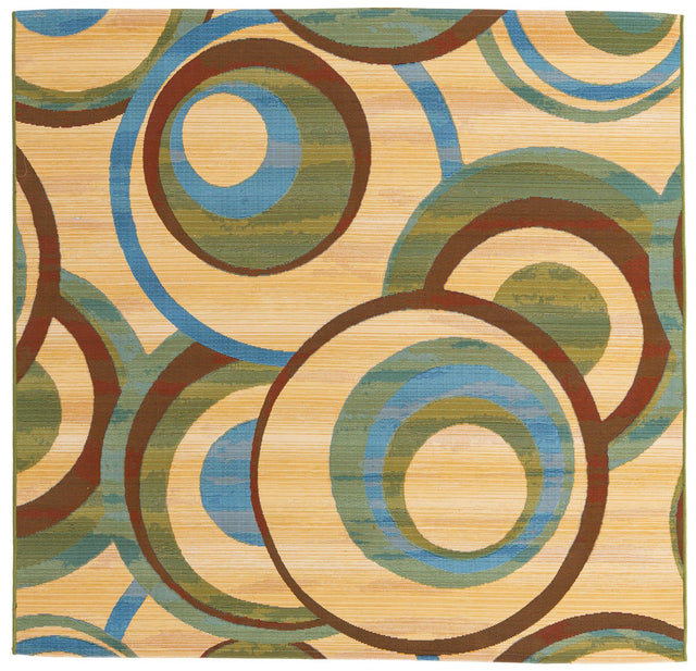 Beige 6' 1 x 6' 1 Outdoor Modern Square Area Rug Weather Resistant for Patio, Deck, Terrace, Balcony, Porch 100% Polypropylene Modern Outside Carpet for Sale at Rug Engine