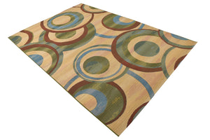 Beige 5' 3 x 8' Outdoor Modern Rectangle Area Rug Weather Resistant for Patio, Deck, Terrace, Balcony, Porch 100% Polypropylene Modern Outside Carpet for Sale at Rug Engine