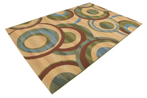 Beige 5' 3 x 8' Outdoor Modern Rectangle Area Rug Weather Resistant for Patio, Deck, Terrace, Balcony, Porch 100% Polypropylene Modern Outside Carpet for Sale at Rug Engine