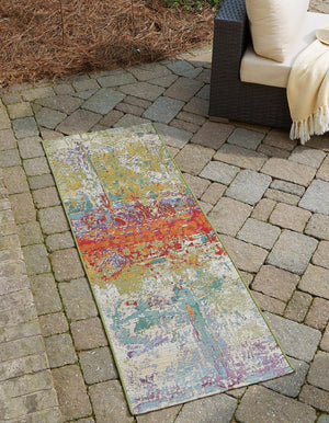 Multicolor 2' x 3' 11 Outdoor Modern Runner Area Rug Weather Resistant for Patio, Deck, Terrace, Balcony, Porch 100% Polypropylene Modern Outside Carpet for Sale at Rug Engine