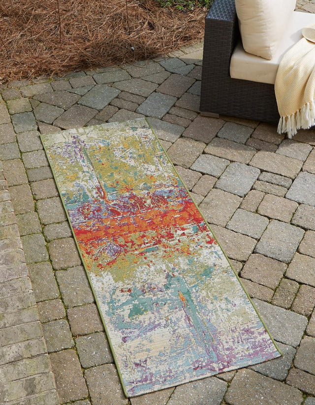 Multicolor 2' 7 x 11' Outdoor Modern Runner Area Rug Weather Resistant for Patio, Deck, Terrace, Balcony, Porch 100% Polypropylene Modern Outside Carpet for Sale at Rug Engine