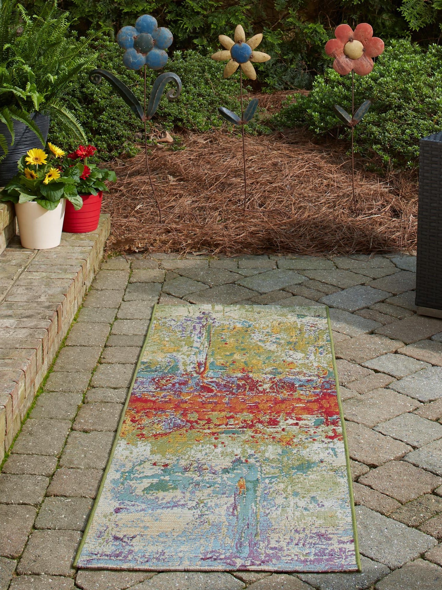 Multicolor 2' x 8' Outdoor Modern Runner Area Rug Weather Resistant for Patio, Deck, Terrace, Balcony, Porch 100% Polypropylene Modern Outside Carpet for Sale at Rug Engine