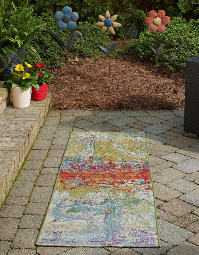 Multicolor 2' 7 x 7' Outdoor Modern Runner Area Rug Weather Resistant for Patio, Deck, Terrace, Balcony, Porch 100% Polypropylene Modern Outside Carpet for Sale at Rug Engine