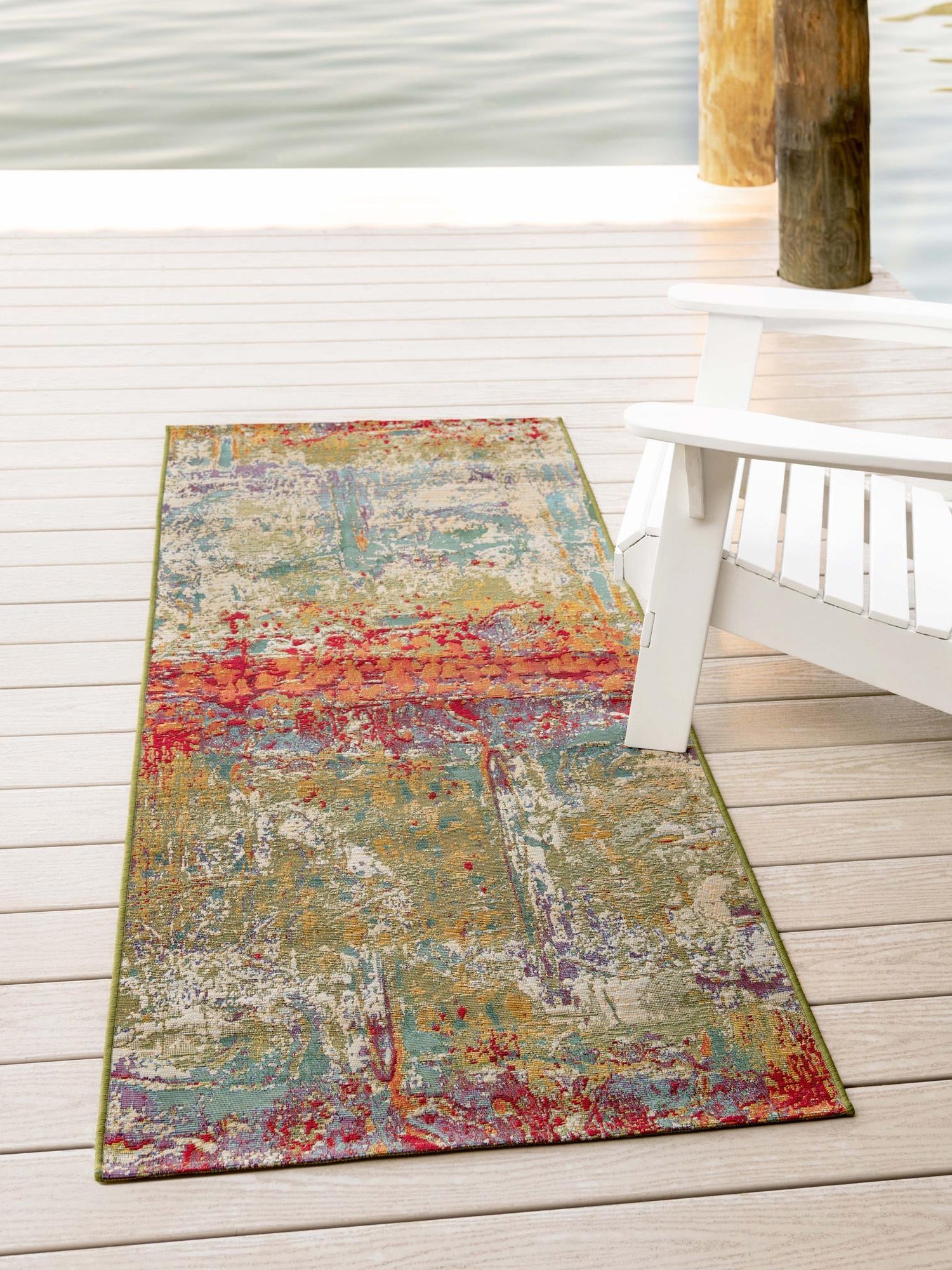 Multicolor 2' 7 x 7' Outdoor Modern Runner Area Rug Weather Resistant for Patio, Deck, Terrace, Balcony, Porch 100% Polypropylene Modern Outside Carpet for Sale at Rug Engine