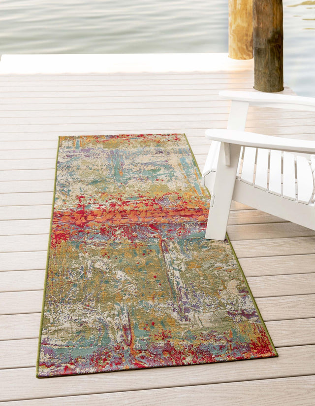 Multicolor 2' 7 x 5' 3 Outdoor Modern Runner Area Rug Weather Resistant for Patio, Deck, Terrace, Balcony, Porch 100% Polypropylene Modern Outside Carpet for Sale at Rug Engine