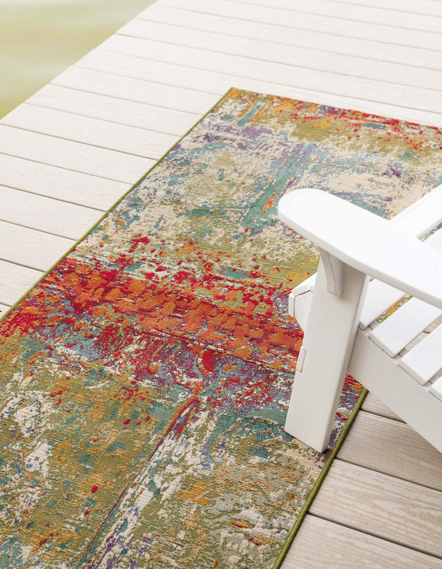 Multicolor 2' x 3' 11 Outdoor Modern Runner Area Rug Weather Resistant for Patio, Deck, Terrace, Balcony, Porch 100% Polypropylene Modern Outside Carpet for Sale at Rug Engine