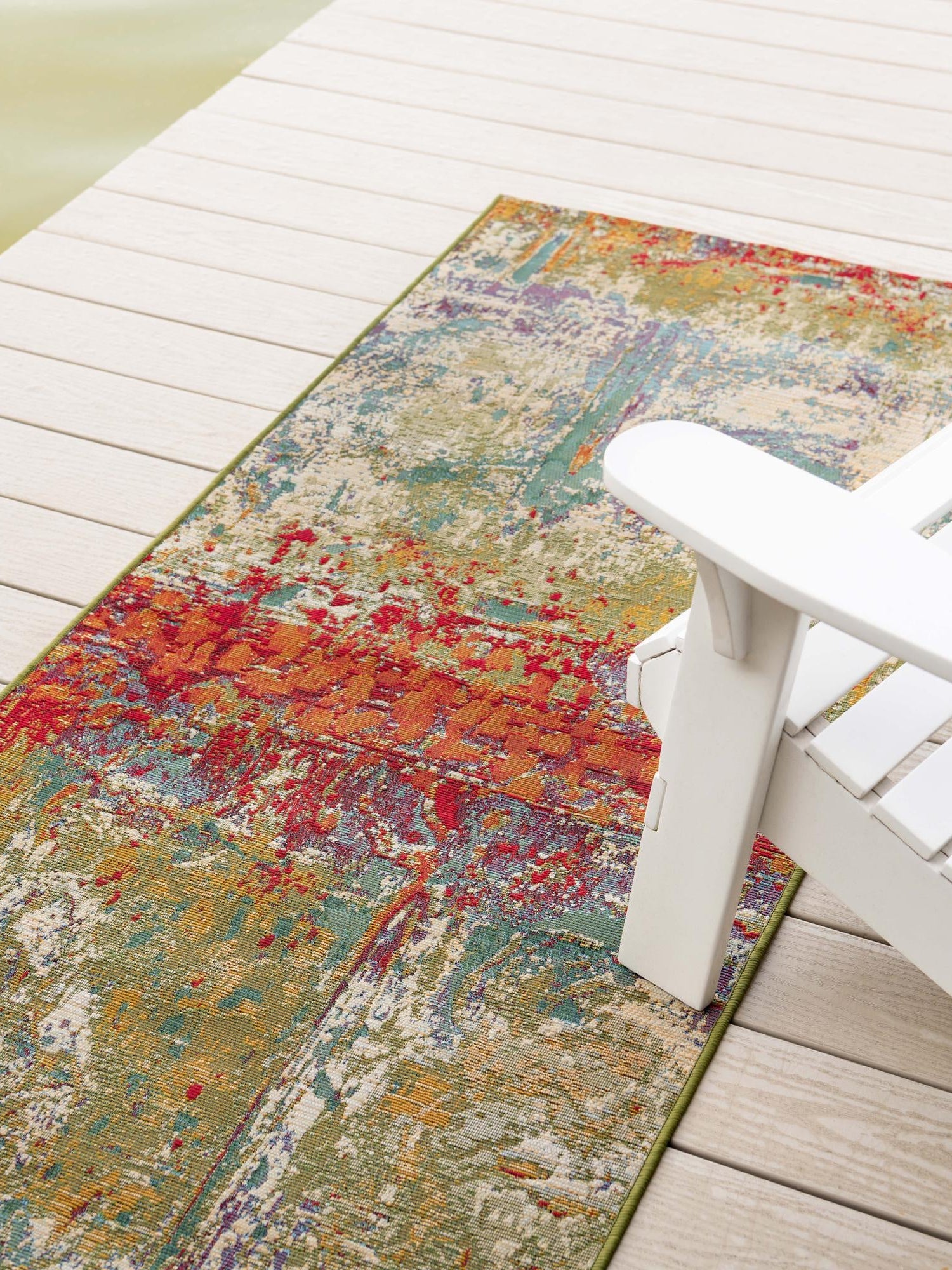 Multicolor 2' 7 x 11' Outdoor Modern Runner Area Rug Weather Resistant for Patio, Deck, Terrace, Balcony, Porch 100% Polypropylene Modern Outside Carpet for Sale at Rug Engine