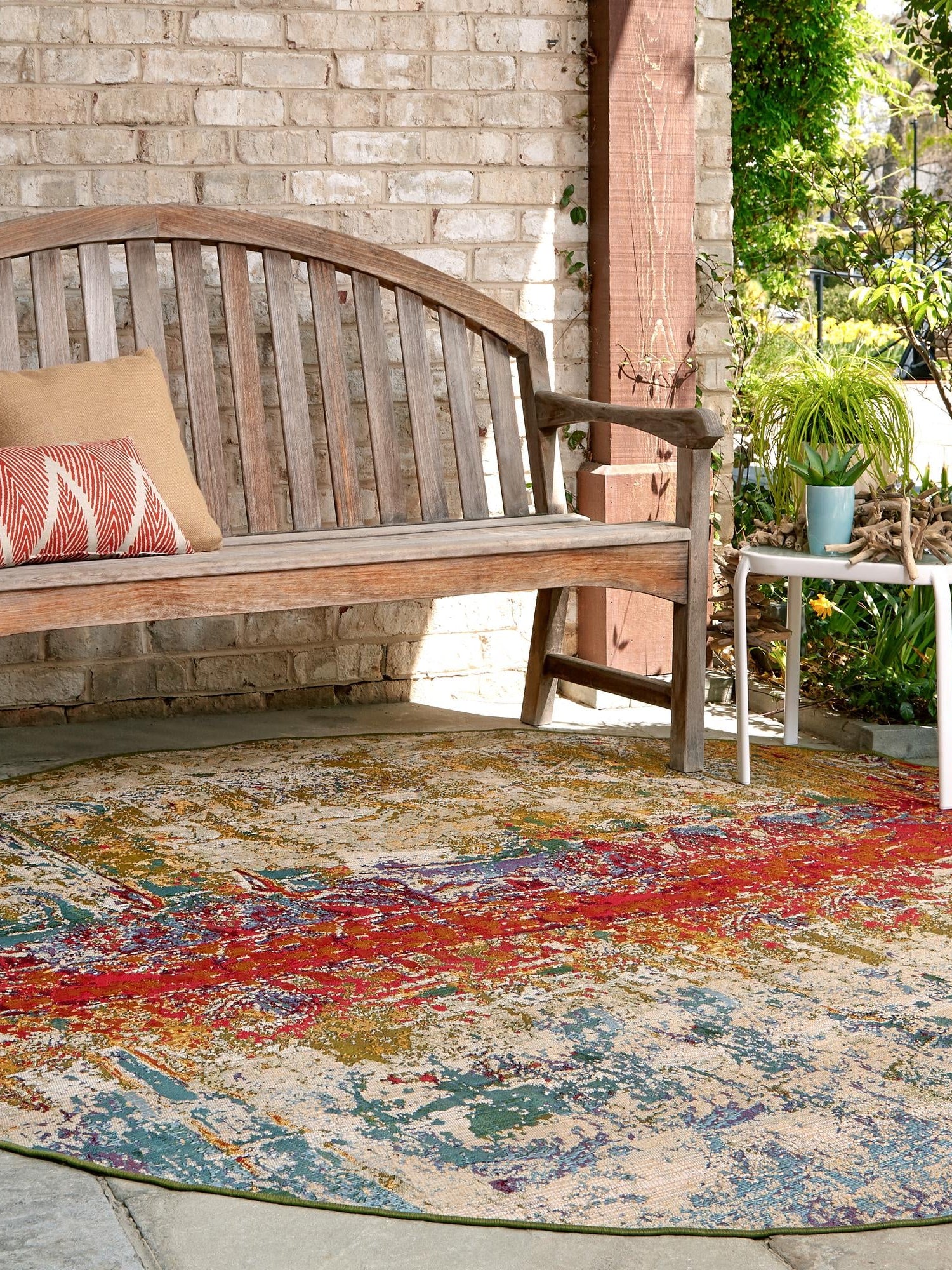 Multicolor 4' 1 x 4' 1 Outdoor Modern Round Area Rug Weather Resistant for Patio, Deck, Terrace, Balcony, Porch 100% Polypropylene Modern Outside Carpet for Sale at Rug Engine