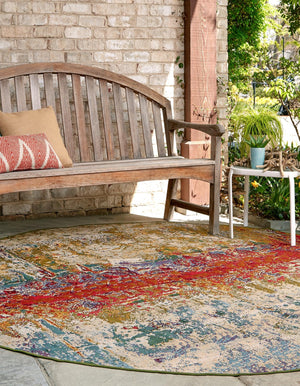 Multicolor 4' 1 x 4' 1 Outdoor Modern Round Area Rug Weather Resistant for Patio, Deck, Terrace, Balcony, Porch 100% Polypropylene Modern Outside Carpet for Sale at Rug Engine