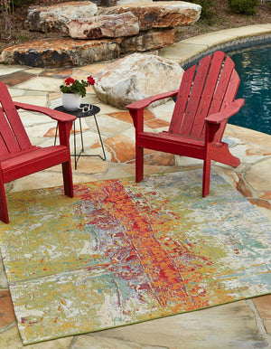 Multicolor 5' x 5' Outdoor Modern Square Area Rug Weather Resistant for Patio, Deck, Terrace, Balcony, Porch 100% Polypropylene Modern Outside Carpet for Sale at Rug Engine